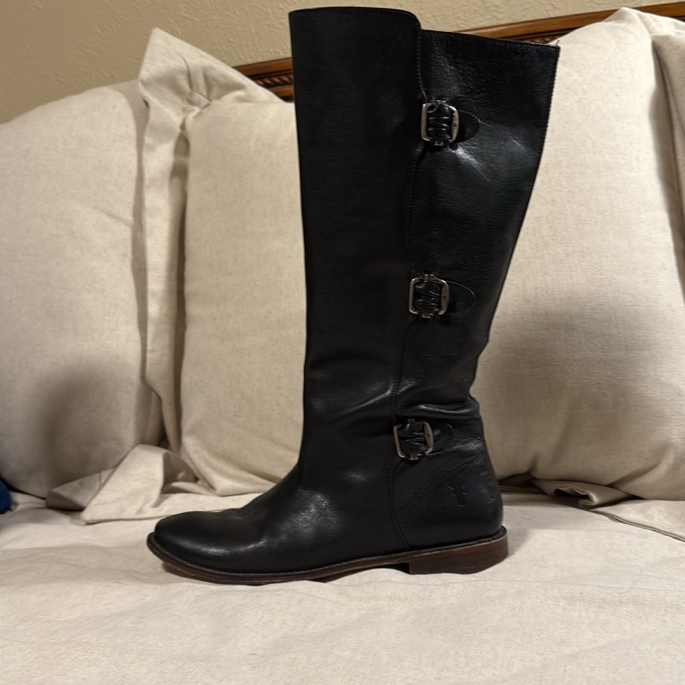 Frye Black Leather Boots with Buckles - Picture 3 of 10